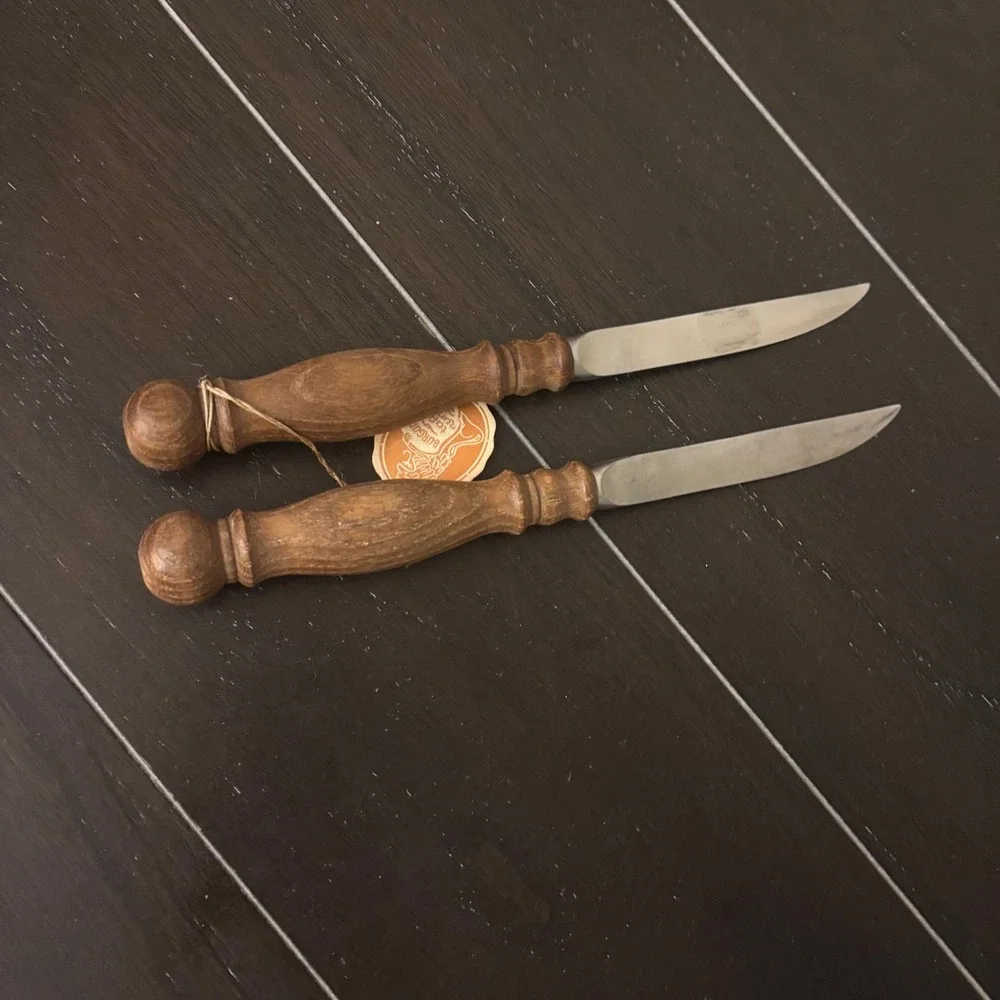 WMF Burgund Tafelrunde‎ Steak Knives | Set of 2 | Wood Handle Vintage Spain 8.5